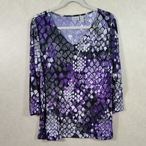 04176 FINAL PRICE Chico's Easywear purple, gray & black knit blouse 3 XL